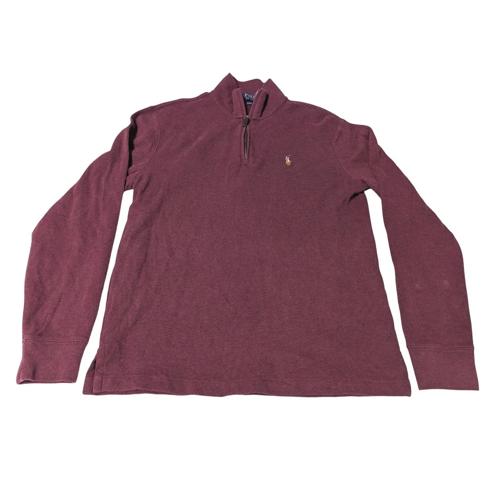 Polo Ralph Lauren Mens Small Estate Rib Quarter Zip Pullover Burgundy Maroon